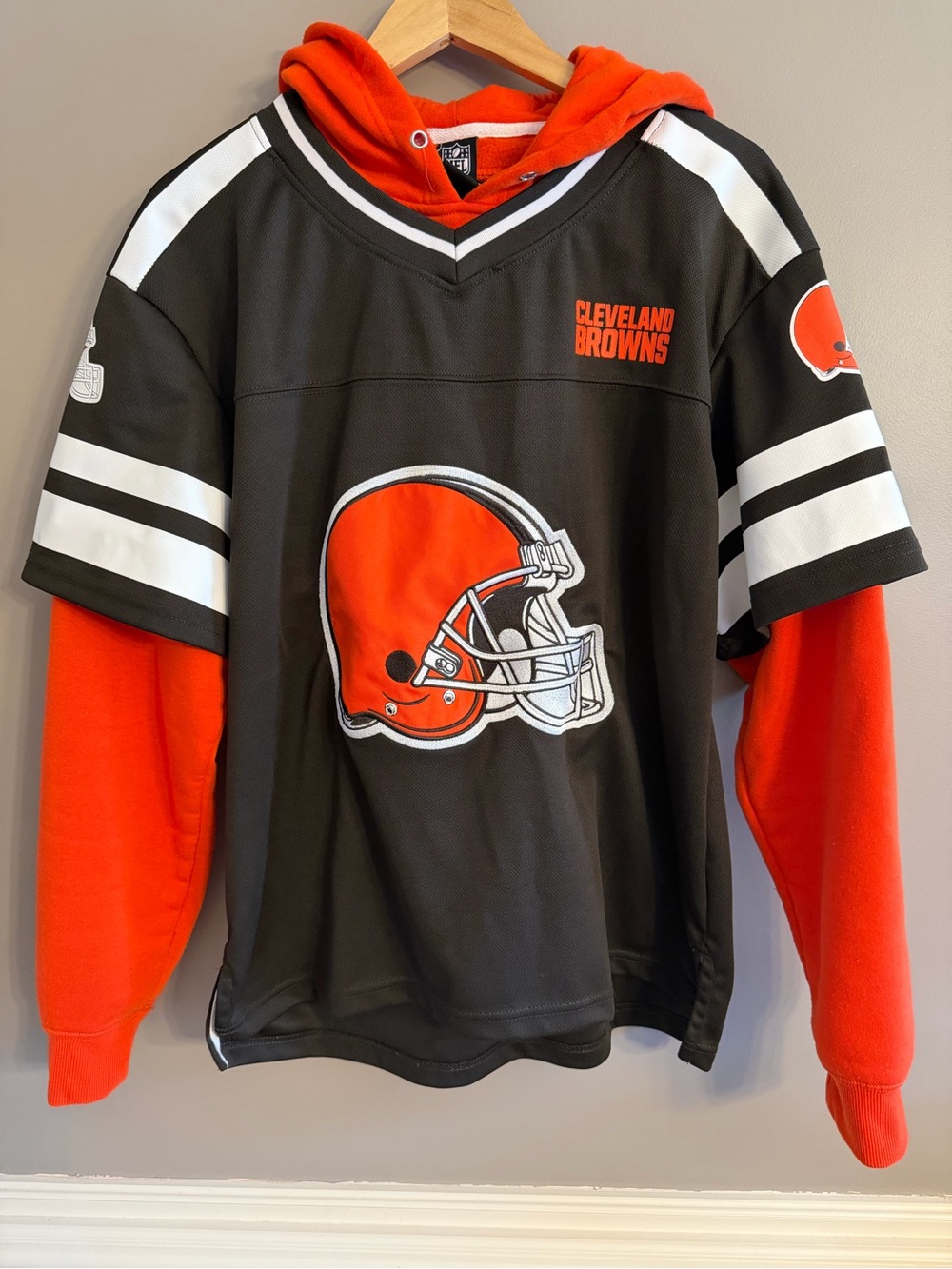 Cleveland Browns Layered Jersey Hoodie Sweatshirt Pullover Mens Medium M